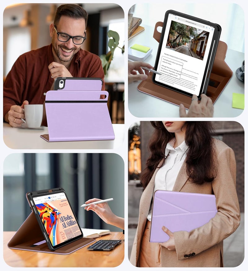 DTTO for iPad A16 Case, iPad 11th / 10th Generation Case (2025/2022), 360 Degree Rotating Premium Leather Folio Stand Cover with Pencil Holder, New Lavender - Image 5